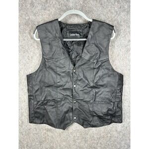 Leather Works USA Black Leather Vest XL Snap Front Biker Western